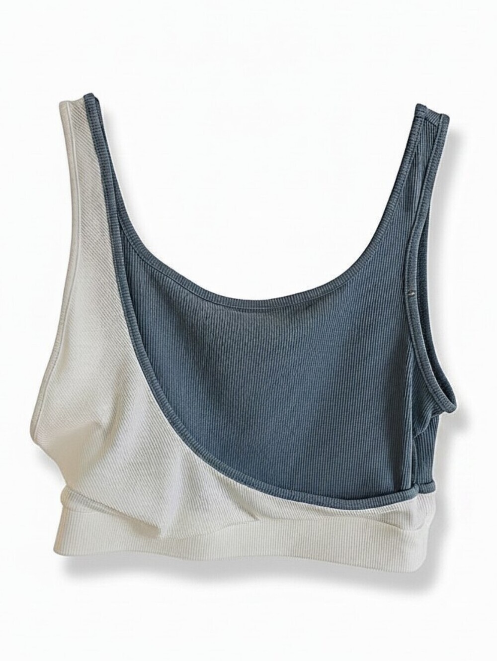 NWT! Cider Two-Tone Ribbed Crop Top in Denim Blue and White